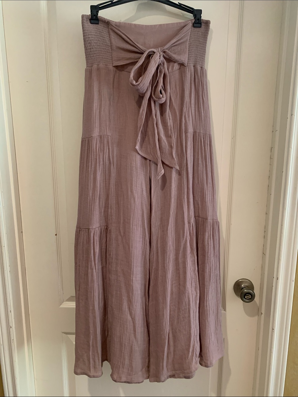Smocked Tie-Waist Wide-Leg Jumpsuit in Dusty Mauve